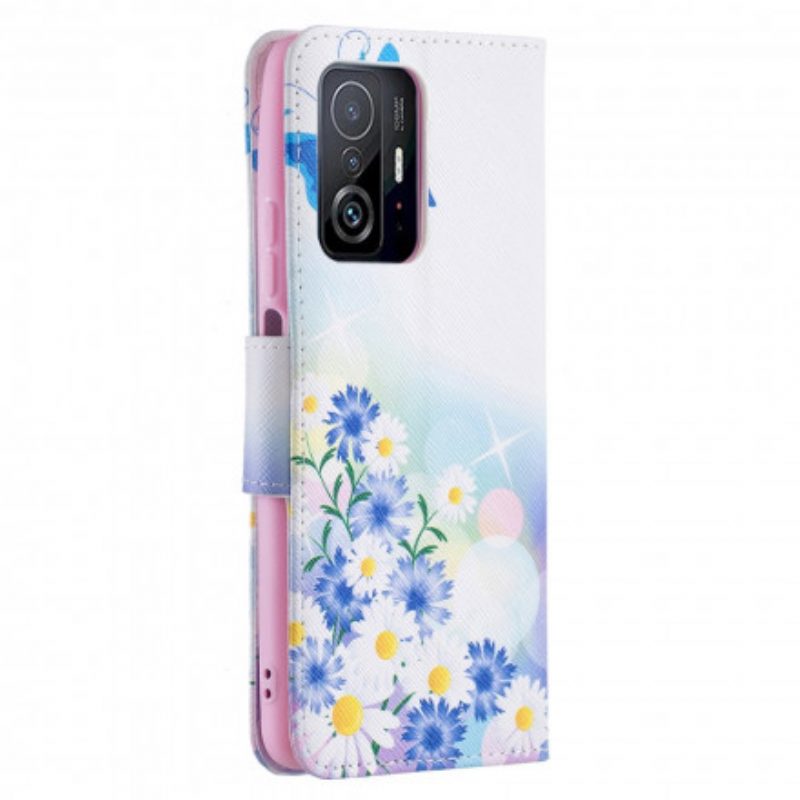 Custodia in pelle Xiaomi 11T / 11T Pro Farfalle E Fiori Dipinti