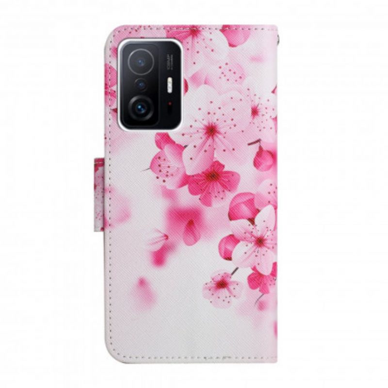 Custodia in pelle Xiaomi 11T / 11T Pro Fiori Rosa