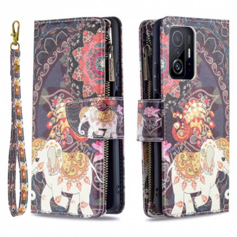 Custodia in pelle Xiaomi 11T / 11T Pro Tasca Con Zip A Forma Di Elefante