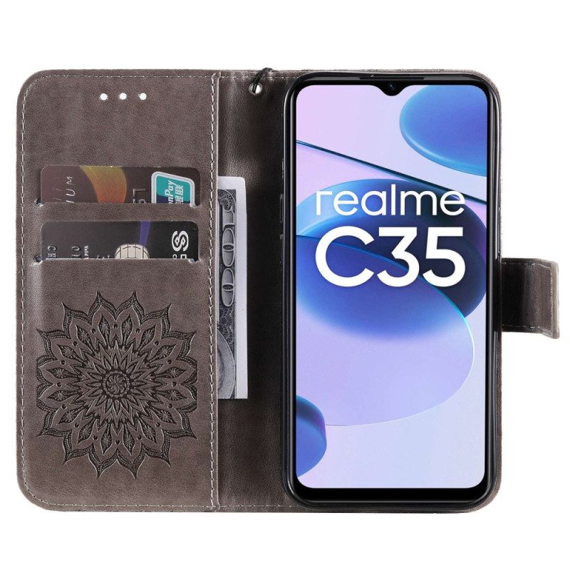 Custodia A Portafoglio Realme C35 Mandala Del Sole Con Cinghie