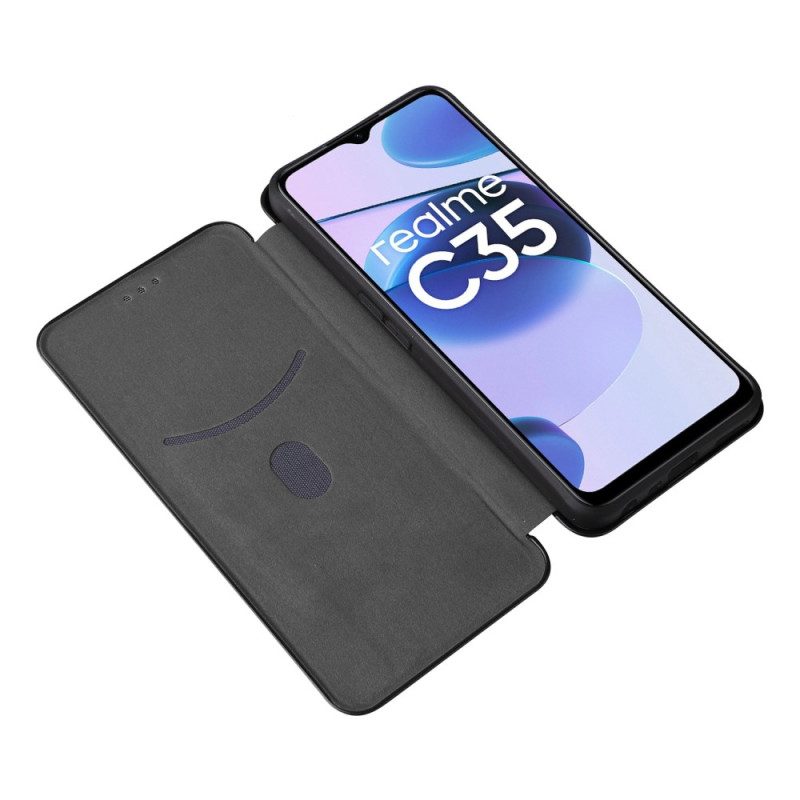 Folio Cover Realme C35 Custodia in pelle Anello In Fibra Di Carbonio