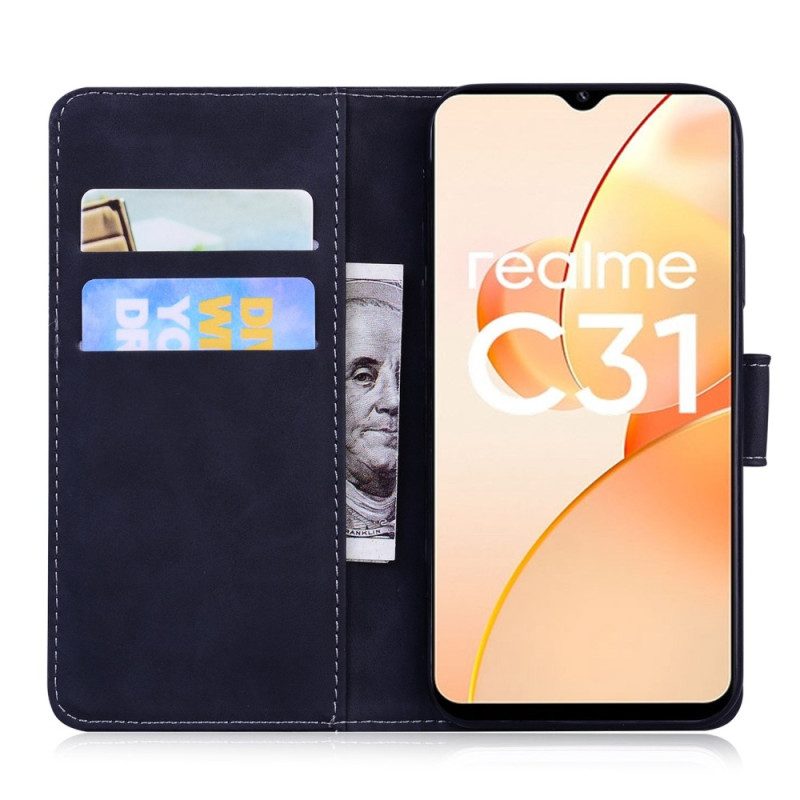 Folio Cover Realme C35 Farfalla Dal Tocco Di Pelle