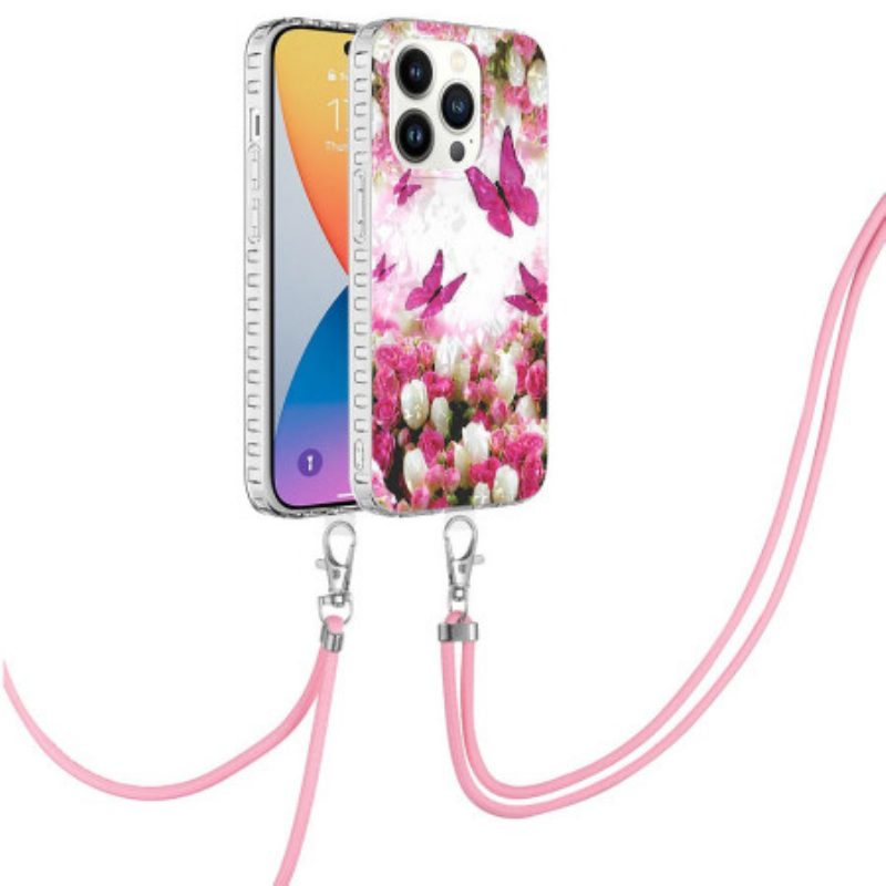 Cover iPhone 14 Pro Farfalle Stile Coulisse