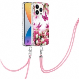 Cover iPhone 14 Pro Farfalle Stile Coulisse