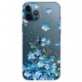 Cover iPhone 14 Pro Fiori Blu Senza Soluzione Di Continuità