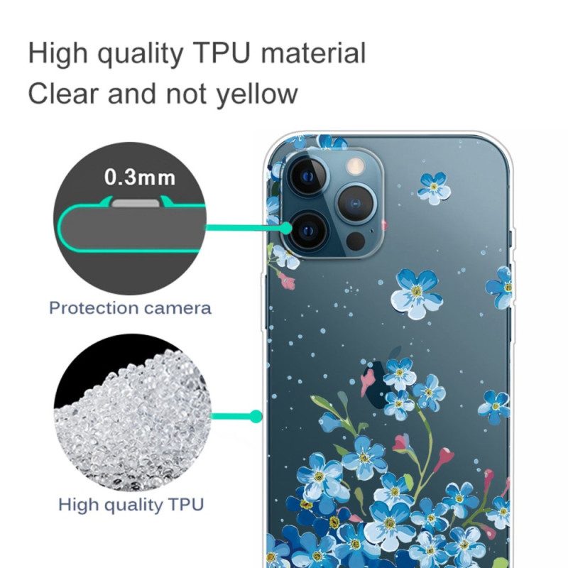 Cover iPhone 14 Pro Fiori Blu Senza Soluzione Di Continuità