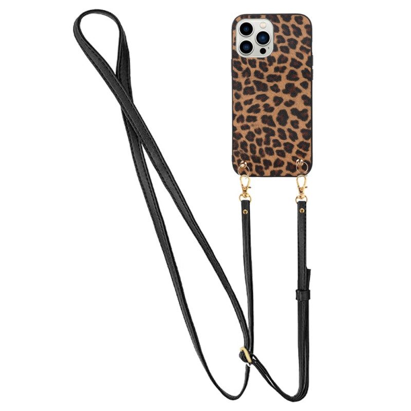 Cover iPhone 14 Pro Leopardo Con Tracolla