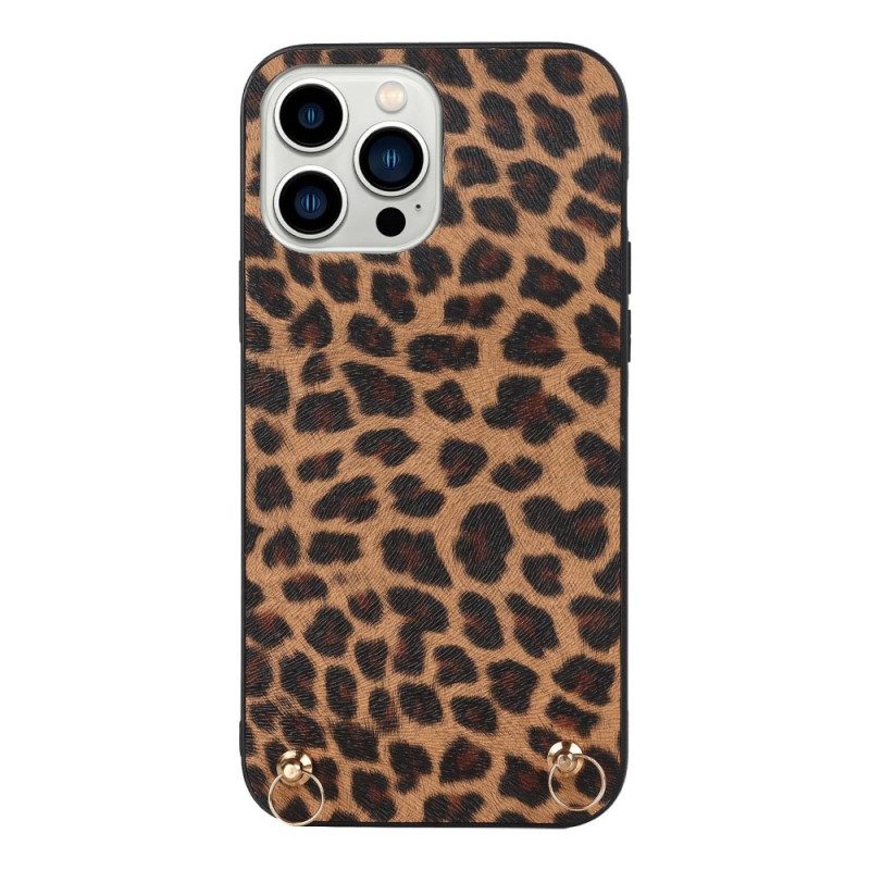 Cover iPhone 14 Pro Leopardo Con Tracolla