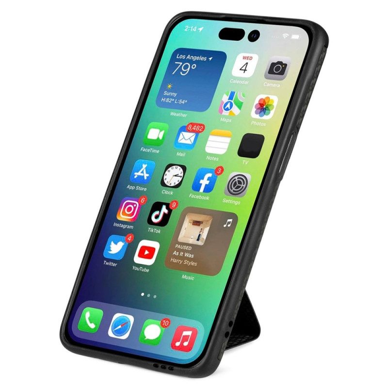 Cover iPhone 14 Pro Staffa Porta Carte In Fibra Di Carbonio