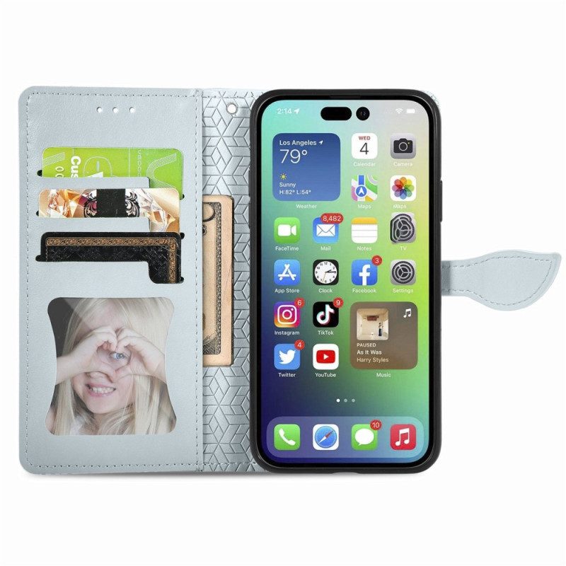 Custodia A Portafoglio iPhone 14 Pro Foglie Tribali