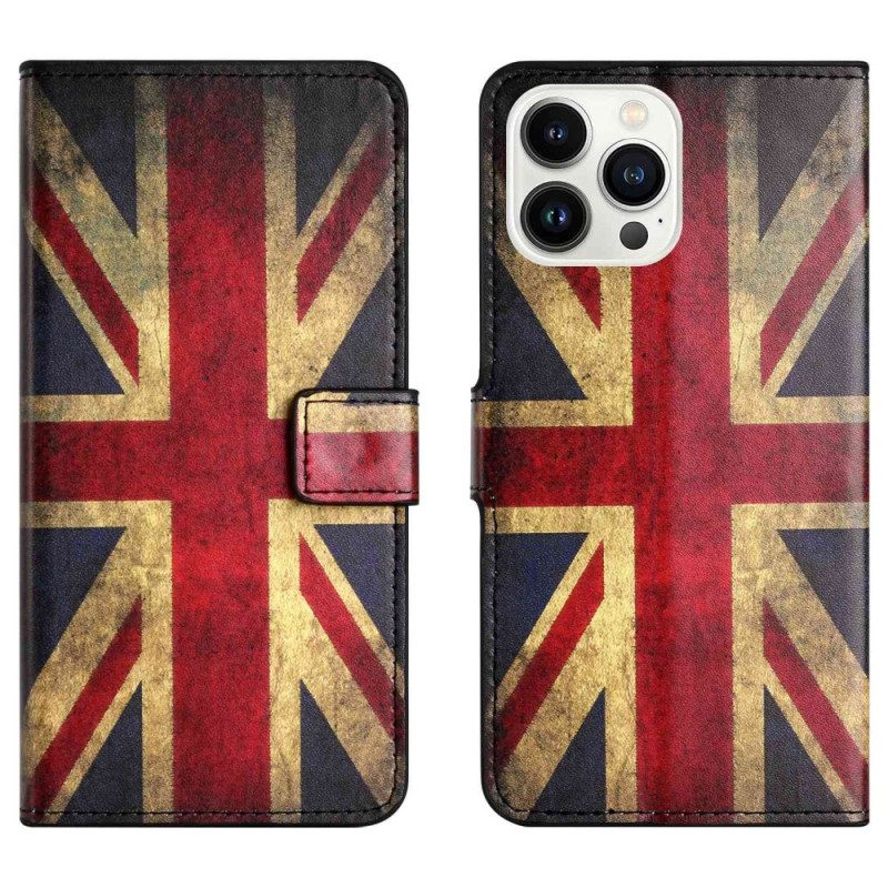 Custodia in pelle iPhone 14 Pro Bandiera Inglese D'epoca