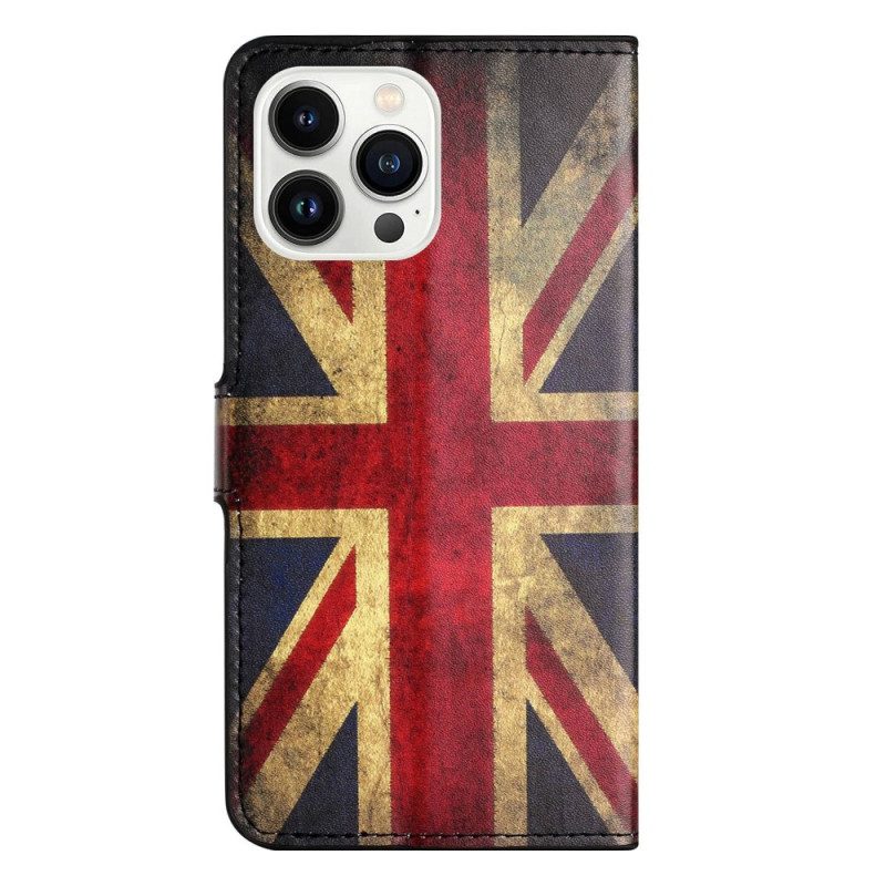 Custodia in pelle iPhone 14 Pro Bandiera Inglese D'epoca