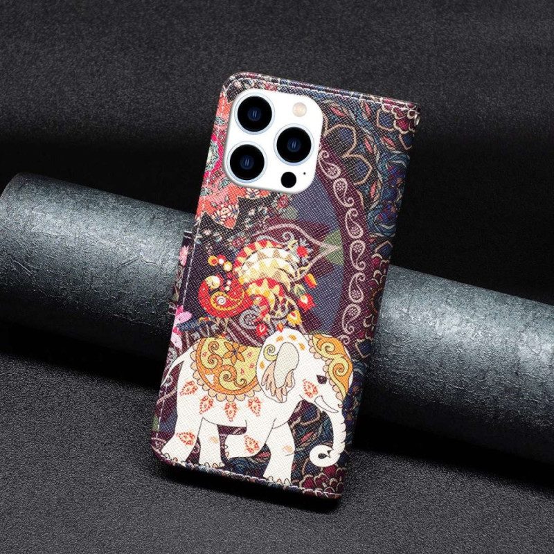 Custodia in pelle iPhone 14 Pro Elefante Indiano