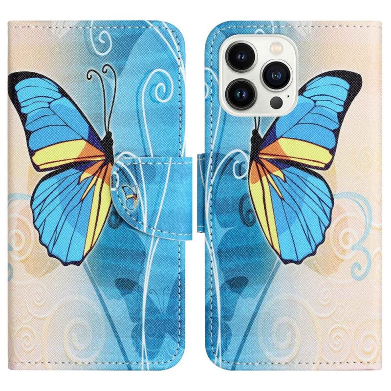 Custodia in pelle iPhone 14 Pro Farfalle