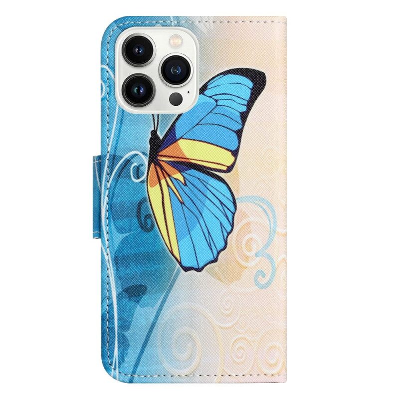 Custodia in pelle iPhone 14 Pro Farfalle