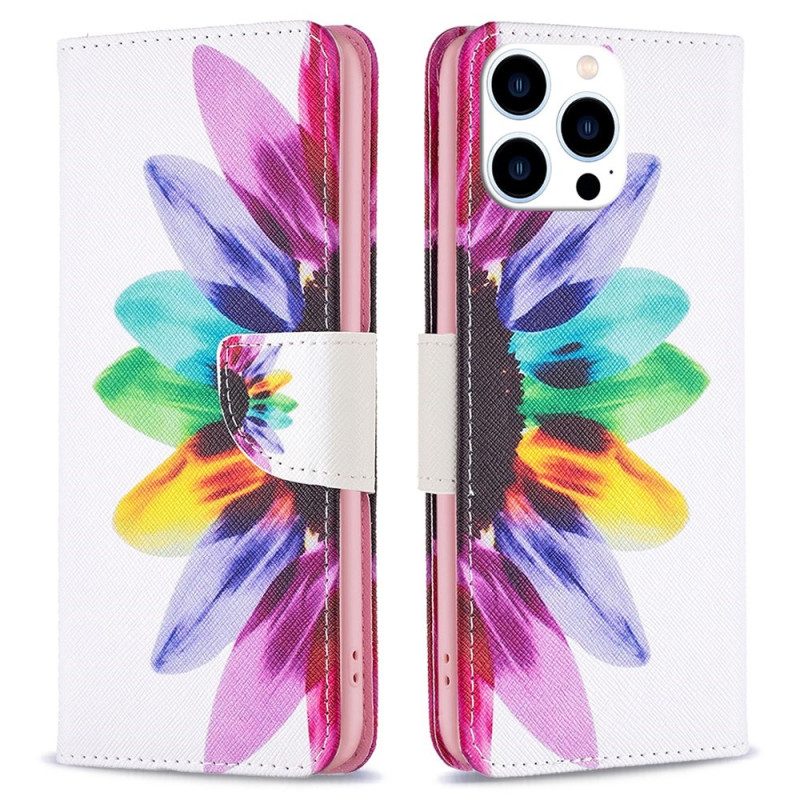 Custodia in pelle iPhone 14 Pro Fiore Dell'acquerello