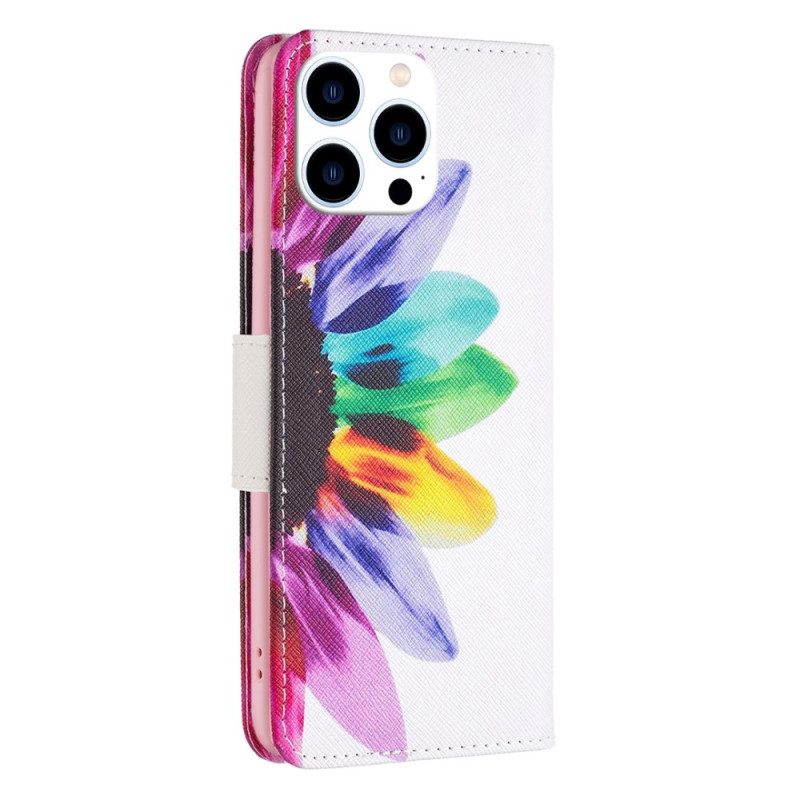 Custodia in pelle iPhone 14 Pro Fiore Dell'acquerello