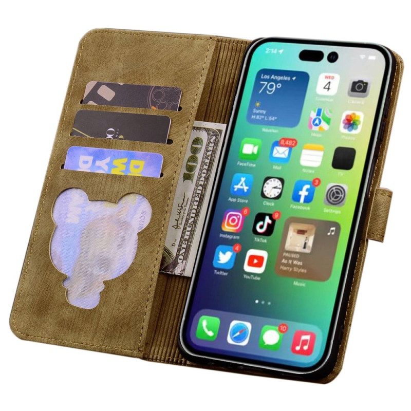 Custodia in pelle iPhone 14 Pro Stampa Di Gatto Strappy