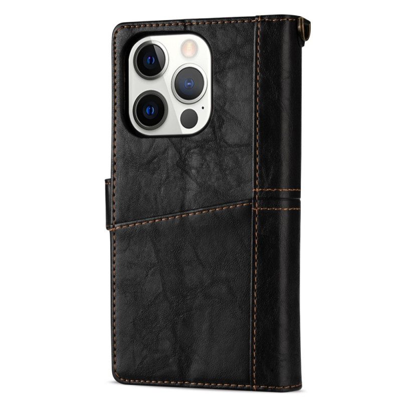 Custodia in pelle iPhone 14 Pro Vintage Multifunzionale