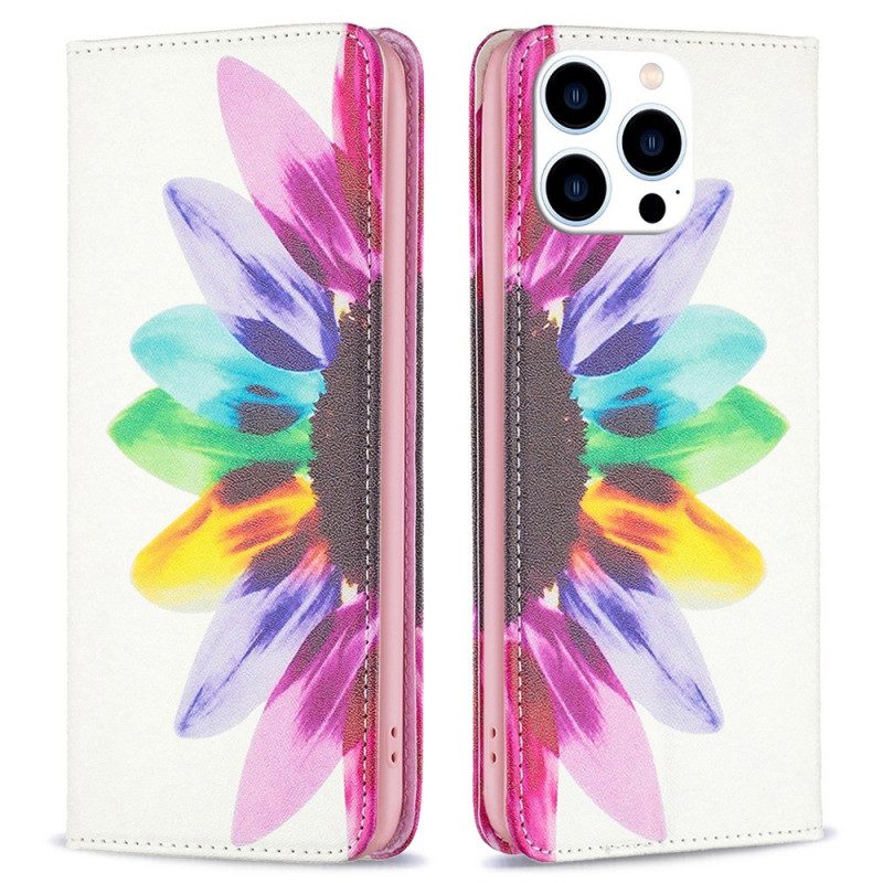 Folio Cover iPhone 14 Pro Custodia in pelle Fiore Dell'acquerello