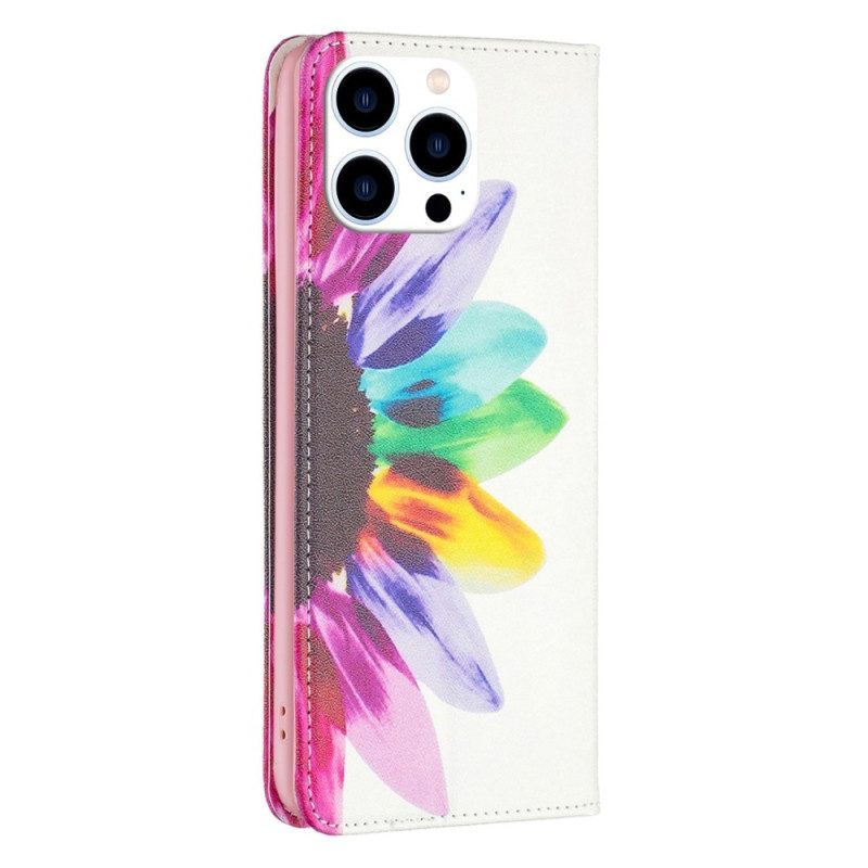 Folio Cover iPhone 14 Pro Custodia in pelle Fiore Dell'acquerello