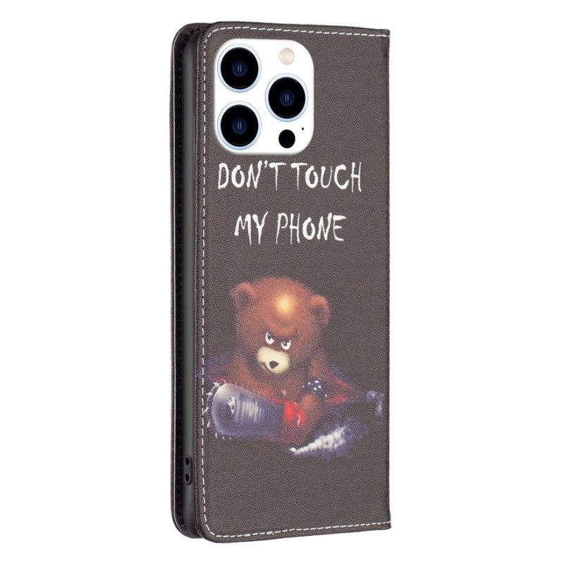 Folio Cover iPhone 14 Pro Custodia in pelle Orso Pericoloso