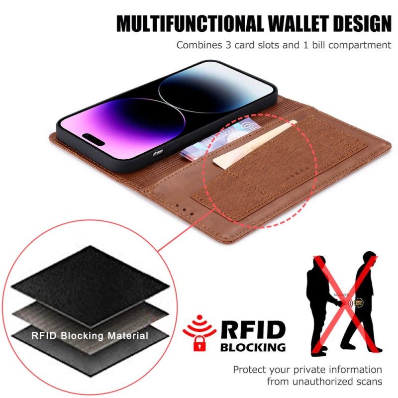 Folio Cover iPhone 14 Pro Custodia in pelle Stile Tela Rfid