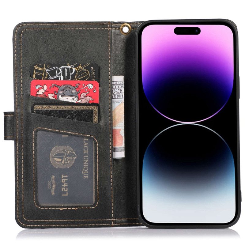 Folio Cover iPhone 14 Pro Portacarte Frontale Con Cinturino