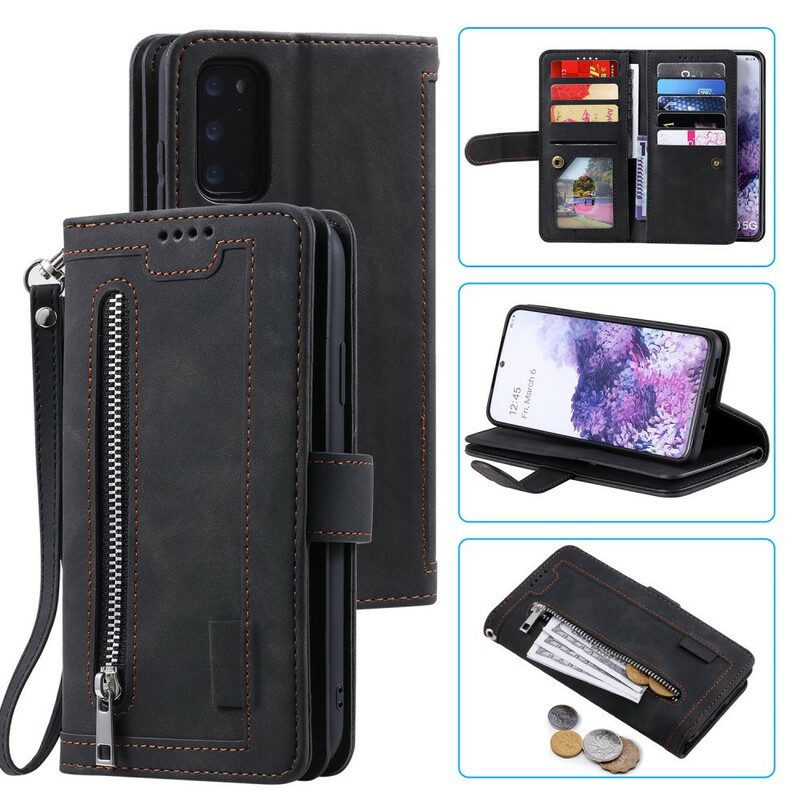 Custodia in pelle Samsung Galaxy S20 Plus / S20 Plus 5G Contorni Rinforzati Tasca Con Zip