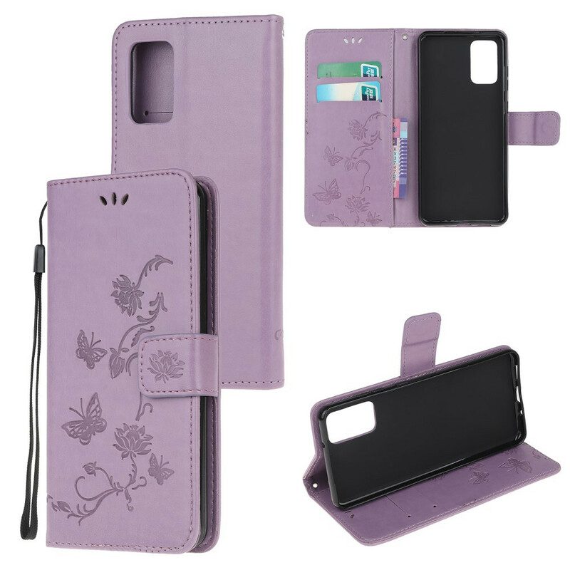 Custodia in pelle Samsung Galaxy S20 Plus / S20 Plus 5G Discrezione Farfalle Con Cinturino