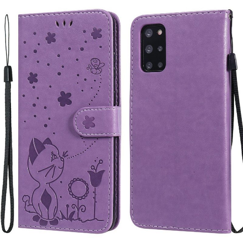 Custodia in pelle Samsung Galaxy S20 Plus / S20 Plus 5G Gatto E Ape Con Cordino