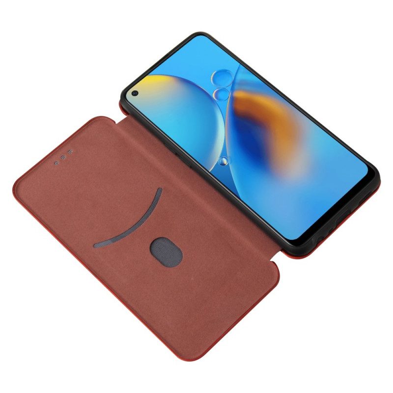 Folio Cover Oppo A74 4G Custodia in pelle Fibra Di Carbonio