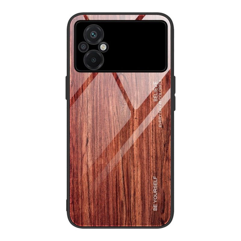 Cover Poco M4 5G Design In Legno Vetro Temperato