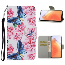 Custodia in pelle Xiaomi Mi 10T / 10T Pro Cordino Floreale Con Farfalle