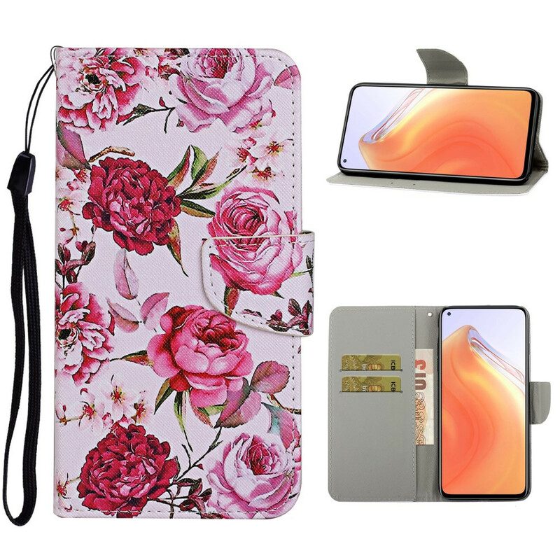 Custodia in pelle Xiaomi Mi 10T / 10T Pro Fiori Magistrali Con Cinturino