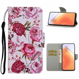 Custodia in pelle Xiaomi Mi 10T / 10T Pro Fiori Magistrali Con Cinturino