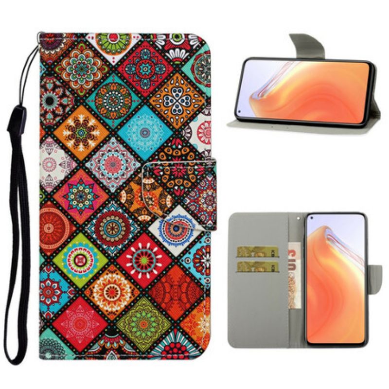 Custodia in pelle Xiaomi Mi 10T / 10T Pro Mandala Patchwork Con Cordino