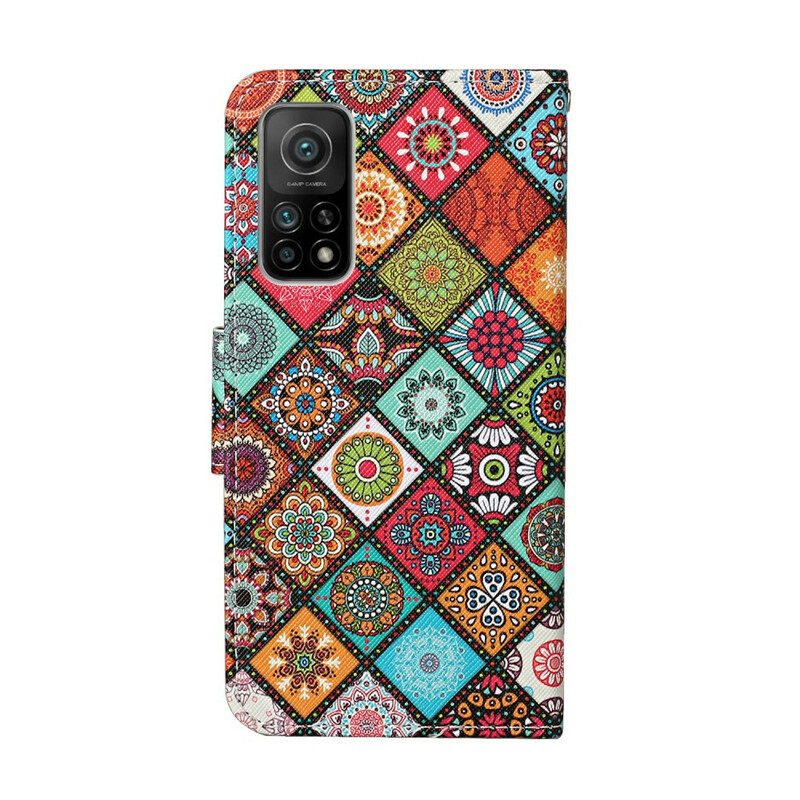 Custodia in pelle Xiaomi Mi 10T / 10T Pro Mandala Patchwork Con Cordino