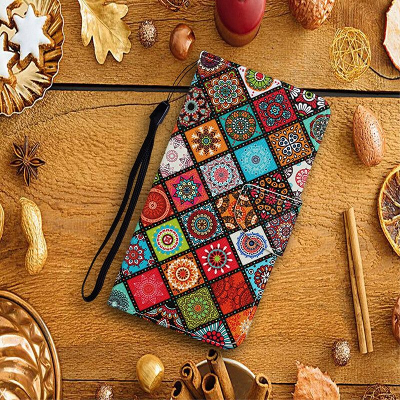 Custodia in pelle Xiaomi Mi 10T / 10T Pro Mandala Patchwork Con Cordino