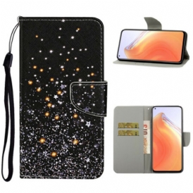 Custodia in pelle Xiaomi Mi 10T / 10T Pro Stelle E Paillettes Con Cordino