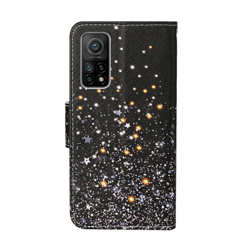 Custodia in pelle Xiaomi Mi 10T / 10T Pro Stelle E Paillettes Con Cordino