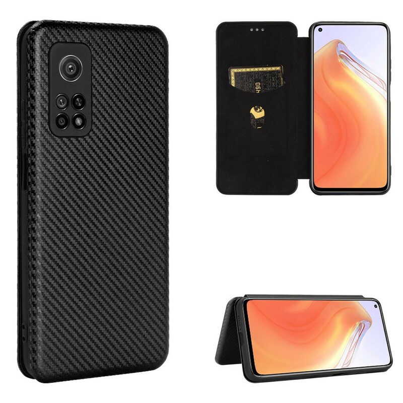 Folio Cover Xiaomi Mi 10T / 10T Pro Custodia in pelle Fibra Di Carbonio Con Anello Di Supporto