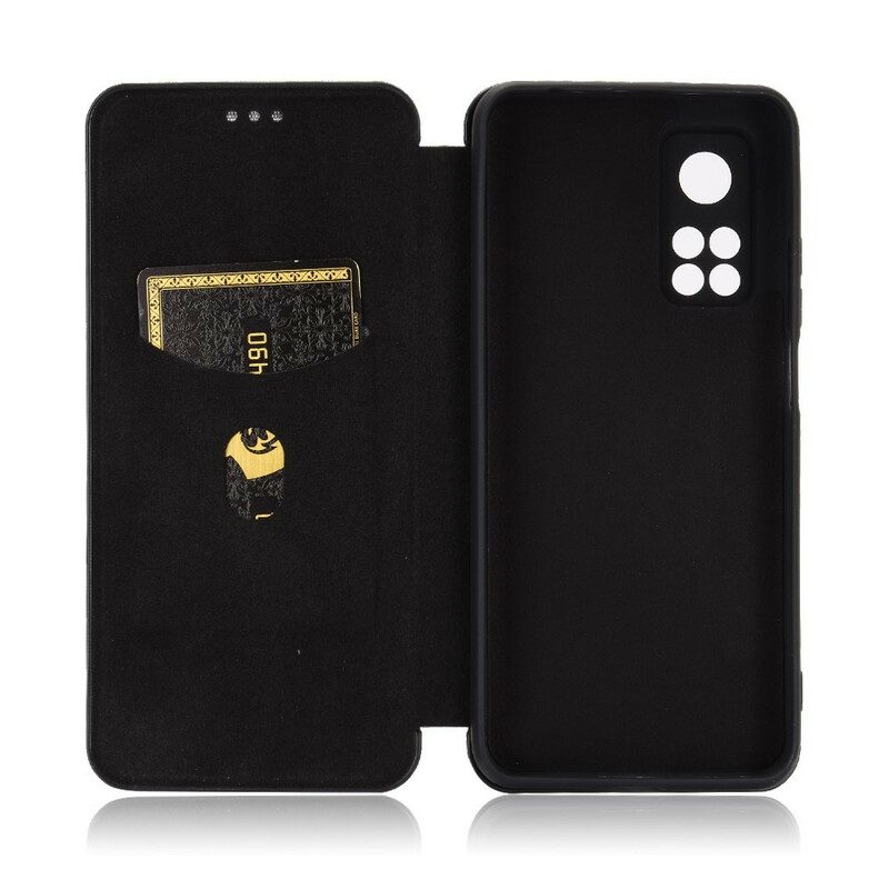 Folio Cover Xiaomi Mi 10T / 10T Pro Custodia in pelle Fibra Di Carbonio Con Anello Di Supporto