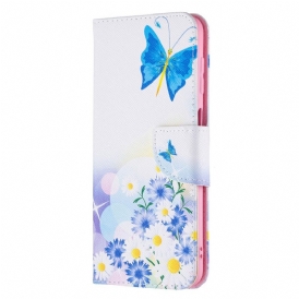 Custodia A Portafoglio Samsung Galaxy M32 Farfalle E Fiori Dipinti