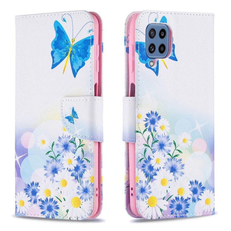 Custodia A Portafoglio Samsung Galaxy M32 Farfalle E Fiori Dipinti