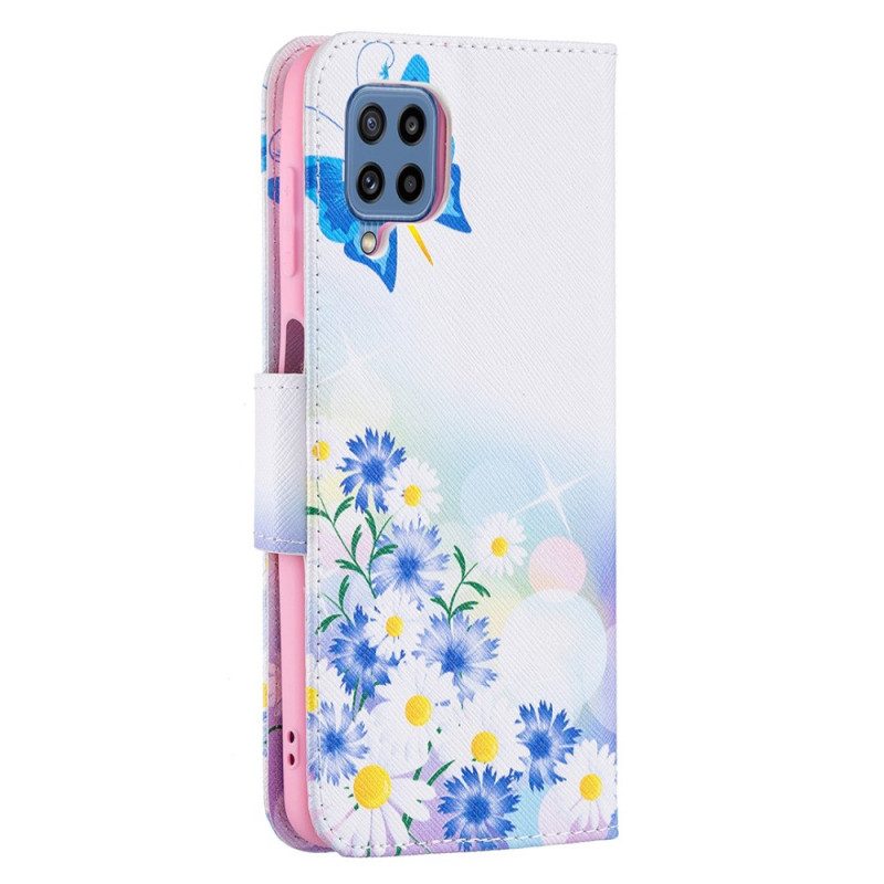 Custodia A Portafoglio Samsung Galaxy M32 Farfalle E Fiori Dipinti