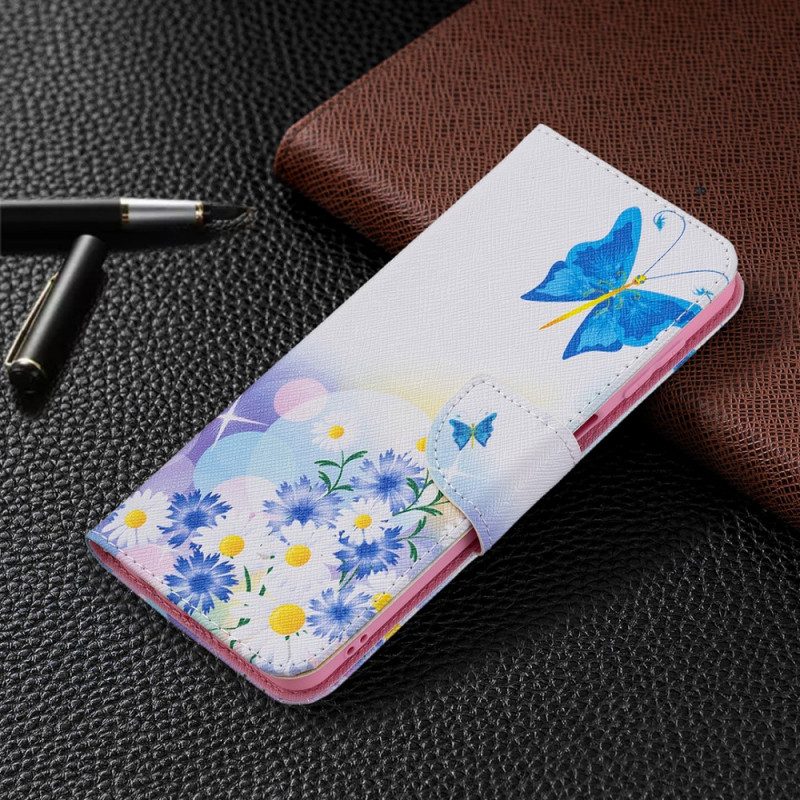 Custodia A Portafoglio Samsung Galaxy M32 Farfalle E Fiori Dipinti