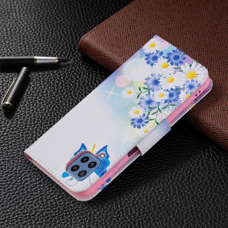 Custodia A Portafoglio Samsung Galaxy M32 Farfalle E Fiori Dipinti