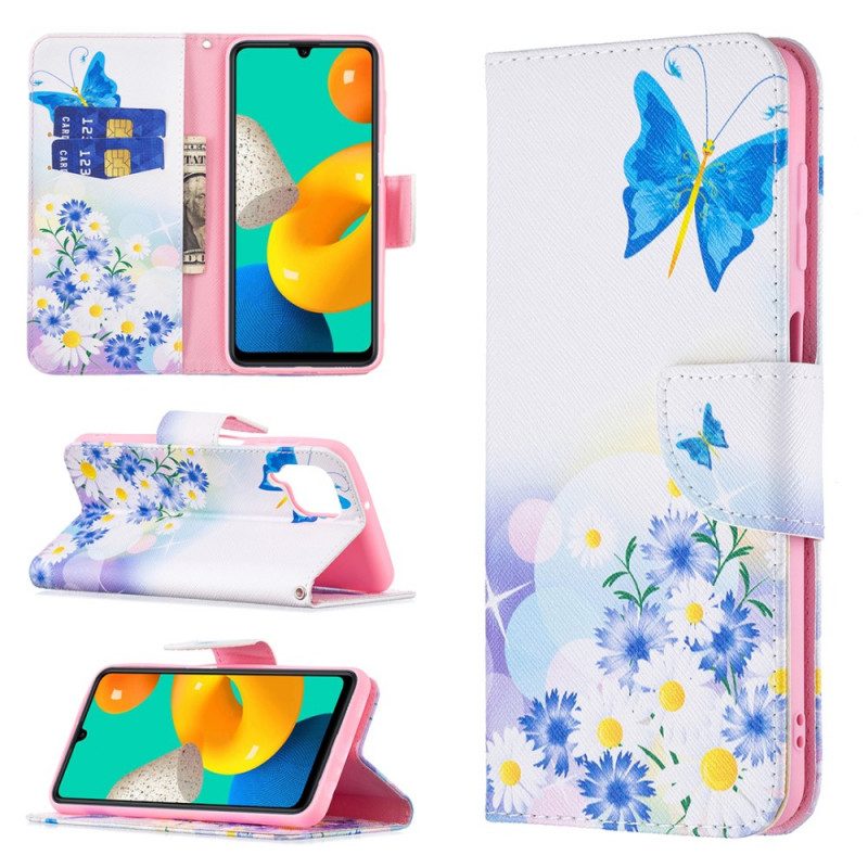 Custodia A Portafoglio Samsung Galaxy M32 Farfalle E Fiori Dipinti