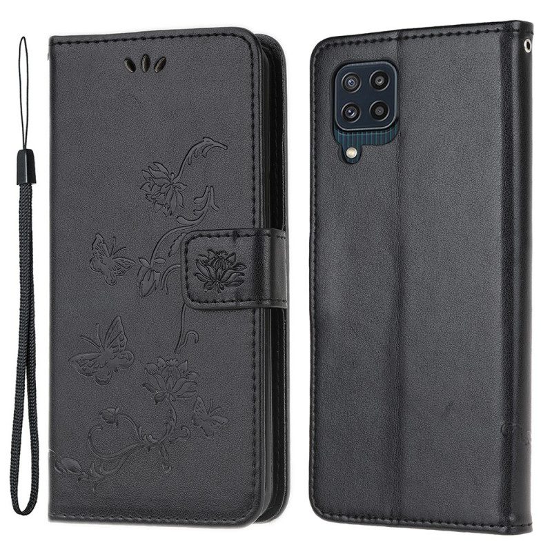 Custodia in pelle Samsung Galaxy M32 Cinturino Fiori